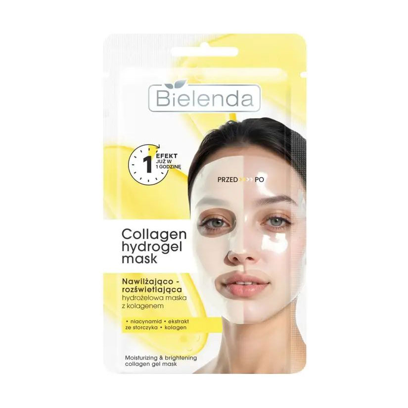 Зволожувальна та освітлювальна гідрогелева маска для обличчя Bielenda Collagen Hydrogel Mask з колагеном, 1 шт